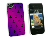 Ahoy Nautical Boat Theme Purple Snap On Hard Protective Case for Apple iPhone 4 4S White