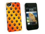 Paw Prints on Parade Orange Snap On Hard Protective Case for Apple iPhone 4 4S White