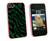 Zebra Print Green Snap On Hard Protective Case for Apple iPhone 4 4S Pink