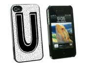 Letter U Initial Sprinkles Black White Snap On Hard Protective Case for Apple iPhone 4 4S Black