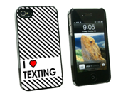 I Love Heart Texting Snap On Hard Protective Case for Apple iPhone 4 4S Black
