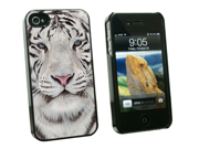 White Bengal Tiger with Blue Eyes Snap On Hard Protective Case for Apple iPhone 4 4S Black