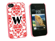 Letter W Initial Damask Elegant Red Black White Snap On Hard Protective Case for Apple iPhone 4 4S Pink