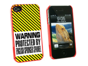 Warning Protected By English Springer Spaniel Snap On Hard Protective Case for Apple iPhone 4 4S Red