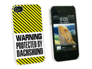 Warning Protected By Dachshund Snap On Hard Protective Case for Apple iPhone 4 4S White