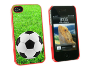 Soccer Ball on Grassy Field Snap On Hard Protective Case for Apple iPhone 4 4S Red