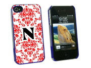 Letter N Initial Damask Elegant Red Black White Snap On Hard Protective Case for Apple iPhone 4 4S Blue