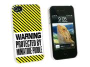 Warning Protected By Miniature Poodle Snap On Hard Protective Case for Apple iPhone 4 4S White