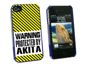 Warning Protected By Akita Snap On Hard Protective Case for Apple iPhone 4 4S Blue