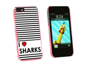 I Love Heart Sharks Snap On Hard Protective Case for Apple iPhone 5 Pink