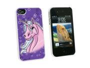 Pink Unicorn on Purple Stars Snap On Hard Protective Case for Apple iPhone 4 4S White