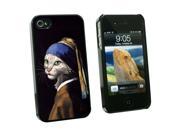 The Cat With The Pearl Earring Girl Johannes Vermeer Painting Parody Funny Snap On Hard Protective Case for Apple iPhone 4 4S Black