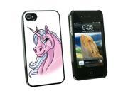 Unicorn on White Snap On Hard Protective Case for Apple iPhone 4 4S Black