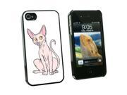 Sphynx Cat On White Pet Snap On Hard Protective Case for Apple iPhone 4 4S Black