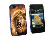 Fierce Lion Roar Big Cat Africa Snap On Hard Protective Case for Apple iPhone 4 4S Blue