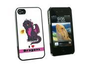 Dragon Baby I Love Heart Dragons Pink Snap On Hard Protective Case for Apple iPhone 4 4S Black