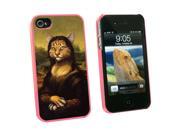 Meowna Lisa Cat Mona Leonardo da Vinci Painting Parody Funny Snap On Hard Protective Case for Apple iPhone 4 4S Pink