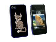 Tabby Cat Brown On Black Pet Snap On Hard Protective Case for Apple iPhone 4 4S Blue