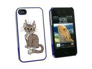 Tabby Cat Brown On White Pet Snap On Hard Protective Case for Apple iPhone 4 4S Blue