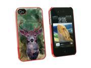 Deer Watercolor Green Hunting Snap On Hard Protective Case for Apple iPhone 4 4S Red