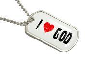 I Love Heart God Military Dog Tag Keychain