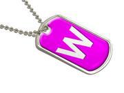 Letter W Initial Pink Military Dog Tag Luggage Keychain