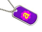 Letter A Initial Flower Military Dog Tag Luggage Keychain