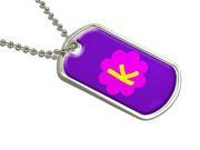 Letter K Initial Flower Military Dog Tag Luggage Keychain