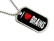 I Love Heart Brains Zombies Military Dog Tag Keychain