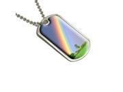 Rainbow in Sky Military Dog Tag Keychain