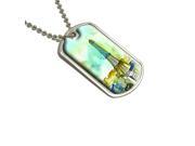 Watercolor Paris Blue Yellow Eiffel Tower France Military Dog Tag Keychain