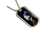 The Cat With The Pearl Earring Girl Johannes Vermeer Painting Parody Funny Military Dog Tag Keychain