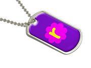 Letter R Initial Flower Military Dog Tag Luggage Keychain