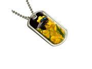 Blue Bee on Flowers Military Dog Tag Keychain
