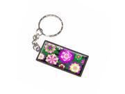 Geometric Flowers Magenta Mint Lime Floral Keychain Key Chain Ring