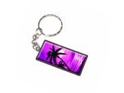 Palm Trees And Sunset Pink Beach Tropical Ocean Keychain Key Chain Ring