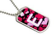 Letter E Initial Hearts Military Dog Tag Luggage Keychain
