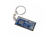Blue Computer Motherboard Processor CPU Memory Keychain Key Chain Ring