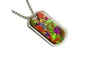 Tropical Forest Red Orange Lime Military Dog Tag Keychain
