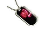 Red and White Rose Military Dog Tag Keychain