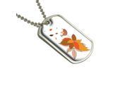 Fall Changing Leaves and Singing Bird Military Dog Tag Keychain