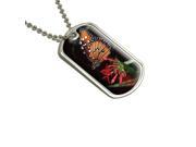 Monarch Butterfly on Red Flower Military Dog Tag Keychain