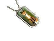 Geometric Forest Fox Military Dog Tag Keychain
