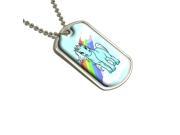 Cute Blue Unicorn On Rainbow And Cloud Military Dog Tag Keychain