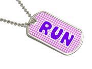 Run Running Jogging Marathon Pink Purple Military Dog Tag Keychain