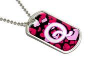 Letter Q Initial Hearts Military Dog Tag Luggage Keychain