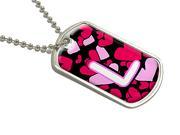 Letter L Initial Hearts Military Dog Tag Luggage Keychain
