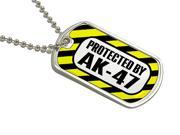Protected by AK 47 Rifile Gun Military Dog Tag Keychain