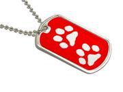 Paw Prints Red Military Dog Tag Keychain