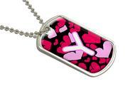 Letter Y Initial Hearts Military Dog Tag Luggage Keychain